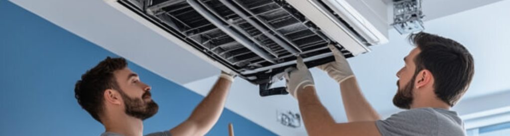 two men providing air duct cleaning Chelsea ma services